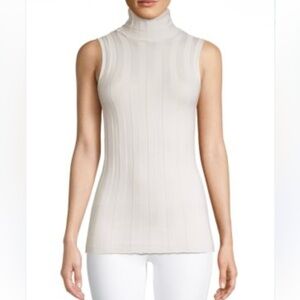 Derek Lam Silk Cashmere Ribbed sleeveless Turtleneck Sweater cream medium  $650
